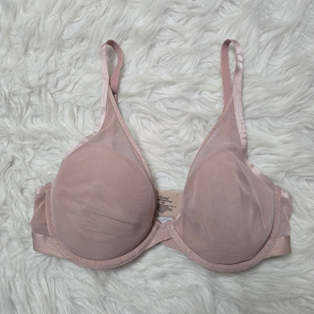 Soma Lightest Lift Mesh Plunge Bra 34D Dusty Rose Pink Underwire 112001